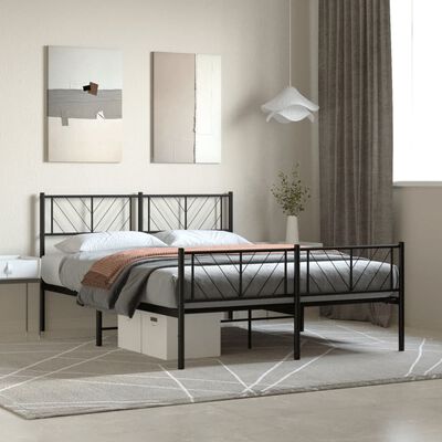 vidaXL Cadre de lit métal sans matelas avec pied de lit noir 135x190cm