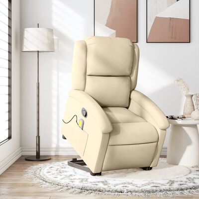 vidaXL Fauteuil inclinable de massage Crème Tissu