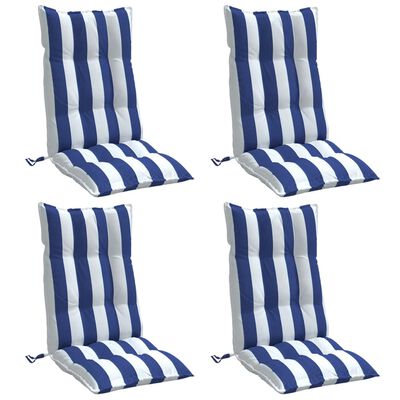 vidaXL Coussins de chaise à dossier haut lot de 4 rayures bleu/blanc