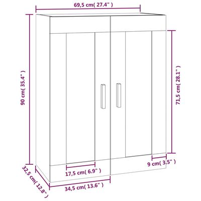 vidaXL Armoire murale chêne sonoma 69,5x32,5x90 cm bois ingénierie