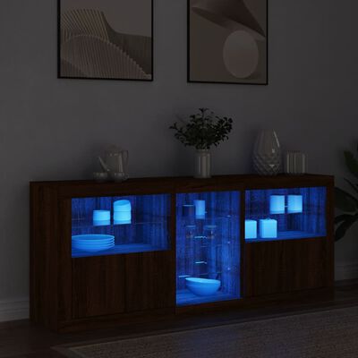 vidaXL Buffet avec lumières LED chêne marron 162x37x67 cm