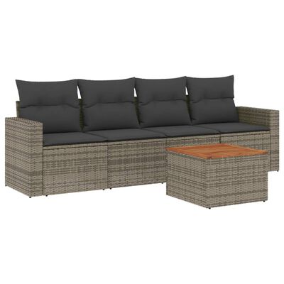 vidaXL Salon de jardin 5 pcs avec coussins gris résine tressée