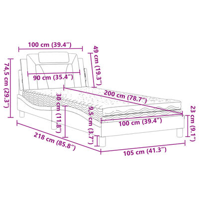 vidaXL Lit avec matelas marron 100x200 cm similicuir