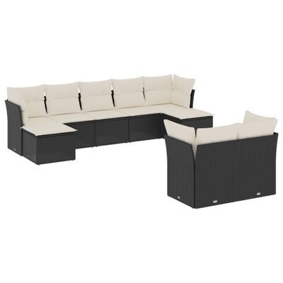 vidaXL Salon de jardin 9 pcs avec coussins noir résine tressée