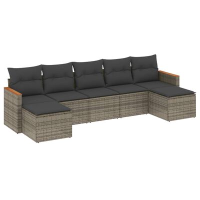 vidaXL Salon de jardin avec coussins 7 pcs gris résine tressée