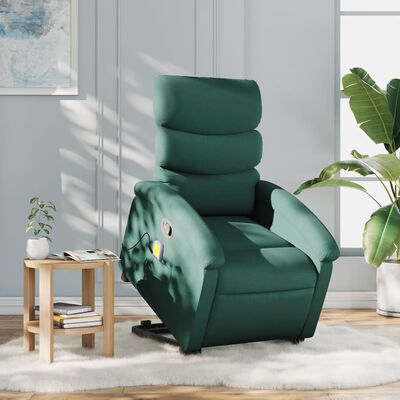 vidaXL Fauteuil inclinable de massage Vert foncé Tissu