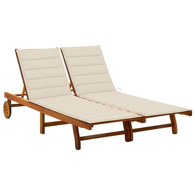 vidaXL Chaise longue de jardin 2 places avec coussins Acacia solide