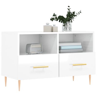 vidaXL Meuble TV Blanc brillant 80x36x50 cm Bois d'ingénierie