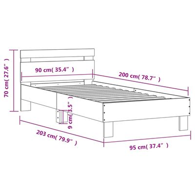 vidaXL Cadre de lit avec tête de lit et lumières LED noir 90x200 cm