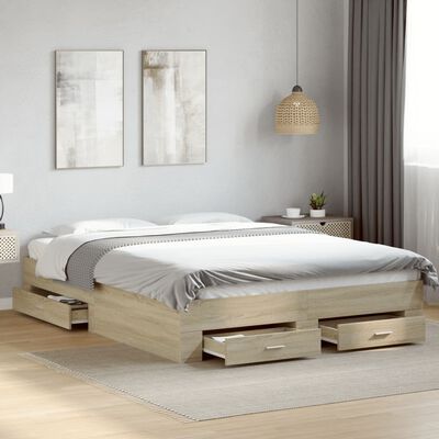 vidaXL Cadre de lit avec tiroirs sans matelas chêne sonoma 140x200 cm