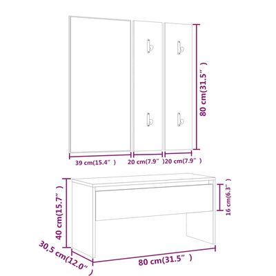 vidaXL Ensemble de meubles de couloir Blanc brillant Bois d'ingénierie