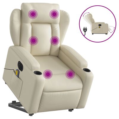 vidaXL Fauteuil inclinable de massage électrique crème similicuir