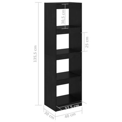 vidaXL Bibliothèque/Séparateur de pièce Noir 40x30x135,5 cm Pin massif