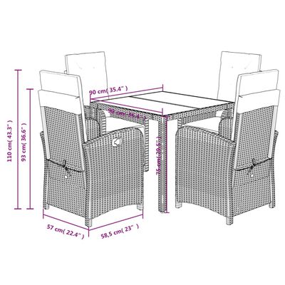 vidaXL Ensemble à manger de jardin coussins 5pcs Noir Résine tressée