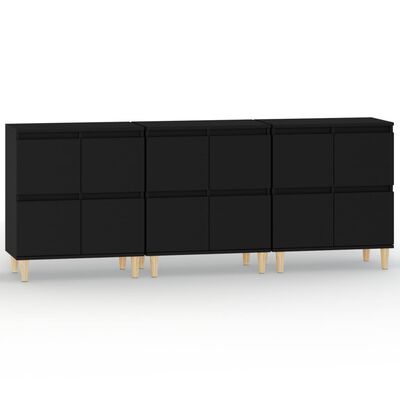 vidaXL Buffets 3 pcs noir 60x35x70 cm bois d'ingénierie