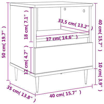 vidaXL Table de chevet chêne fumé 40x35x50 cm bois d’ingénierie