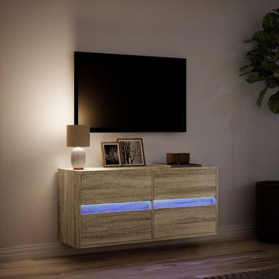 vidaXL Meuble TV mural avec lumières LED chêne sonoma 100x31x45 cm