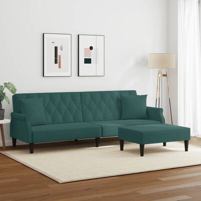 vidaXL Canapé-lit à 2 places avec oreillers et repose-pied vert foncé