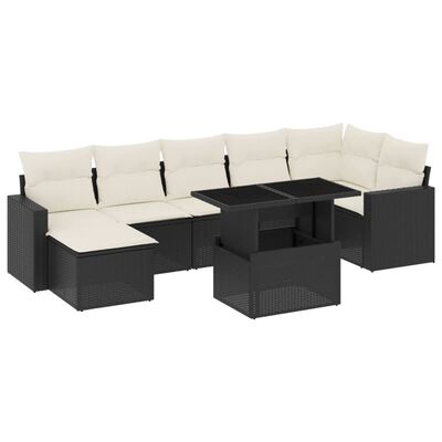 vidaXL Salon de jardin 8 pcs avec coussins noir résine tressée