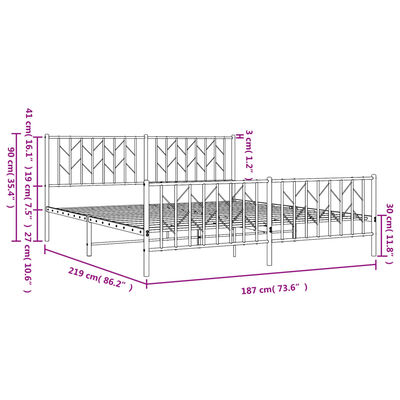 vidaXL Cadre de lit métal sans matelas et pied de lit blanc 183x213 cm