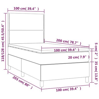 vidaXL Sommier à lattes de lit avec matelas Gris foncé 100x200cm Tissu