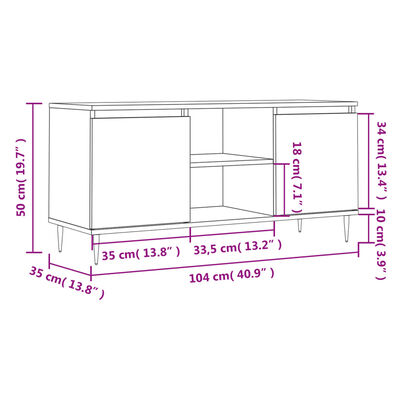 vidaXL Meuble TV blanc brillant 104x35x50 cm bois d'ingénierie