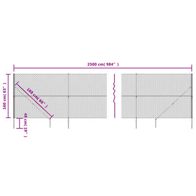 vidaXL Clôture à mailles losangées avec ancrage argenté 1,6x25 m