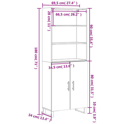 vidaXL Buffet haut Blanc 69,5x34x180 cm Bois d'ingénierie