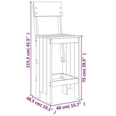 vidaXL Tabourets de bar lot de 2 40x48,5x115,5 cm bois massif douglas