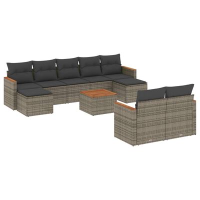 vidaXL Salon de jardin avec coussins 10 pcs gris résine tressée