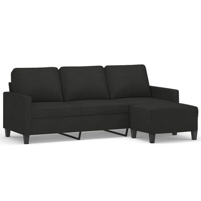 vidaXL Canapé à 3 places avec repose-pieds Noir 180 cm Tissu