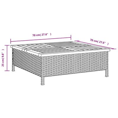 vidaXL Table de jardin noir 70x70x25 cm résine tressée et bois acacia