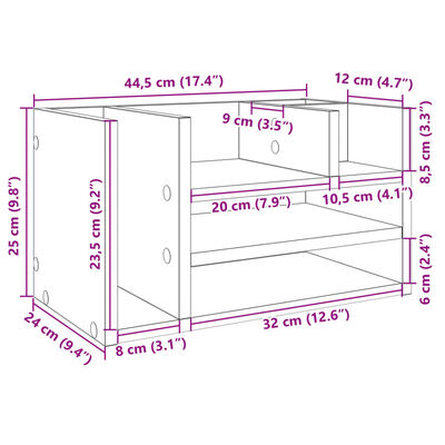 vidaXL Organisateur de bureau gris béton 44,5x24x25 cm bois ingénierie