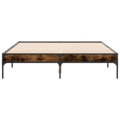 vidaXL Cadre de lit chêne fumé 135x190 cm bois d'ingénierie et métal