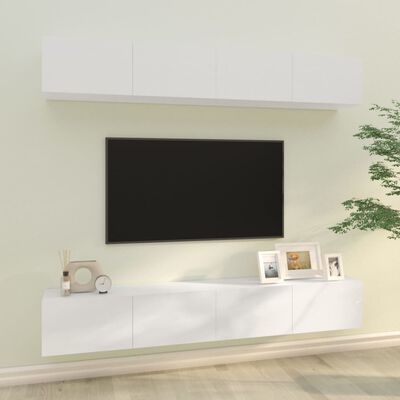 vidaXL Meubles TV muraux 4 pcs Blanc brillant 100x30x30 cm