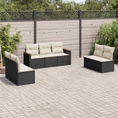 vidaXL Salon de jardin 7 pcs avec coussins noir résine tressée