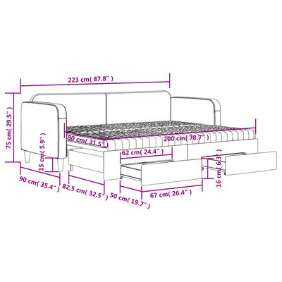 vidaXL Lit de jour avec gigogne et tiroirs taupe 80x200 cm tissu