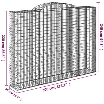 vidaXL Paniers à gabions arqués 4 pcs 300x50x220/240 cm fer galvanisé