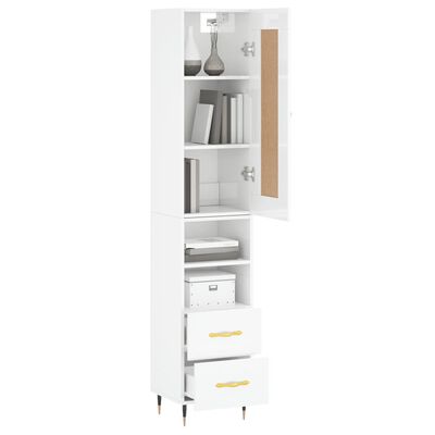 vidaXL Buffet haut Blanc brillant 34,5x34x180 cm Bois d'ingénierie