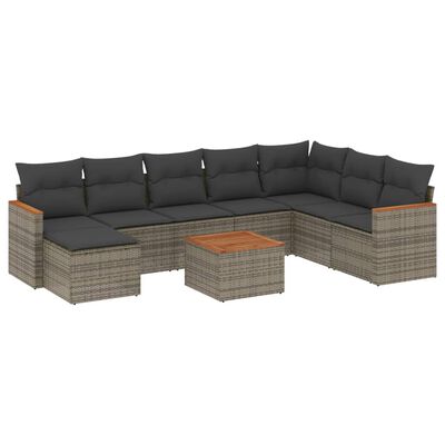 vidaXL Salon de jardin 9 pcs avec coussins gris résine tressée