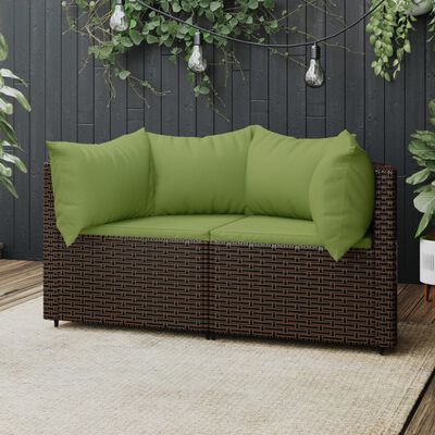 vidaXL Canapés d'angle de jardin et coussins2pcs marron résine tressée