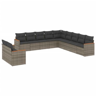 vidaXL Salon de jardin 11 pcs avec coussins gris résine tressée