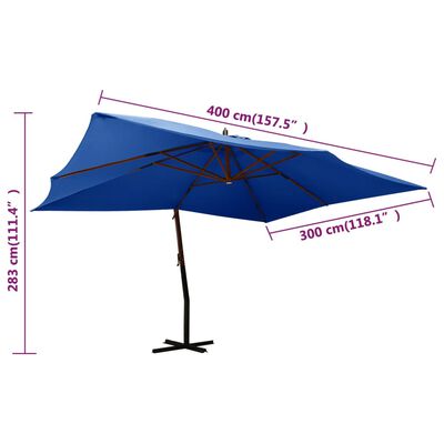 vidaXL Parasol de jardin en porte-à-faux avec mât en bois bleu azuré