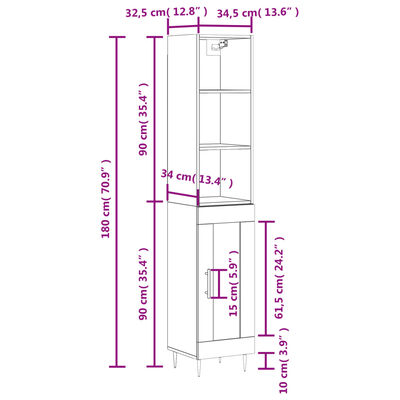 vidaXL Buffet haut Chêne fumé 34,5x34x180 cm Bois d'ingénierie