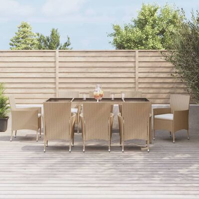 vidaXL Ensemble à manger de jardin et coussins 9 pcs beige Poly rotin