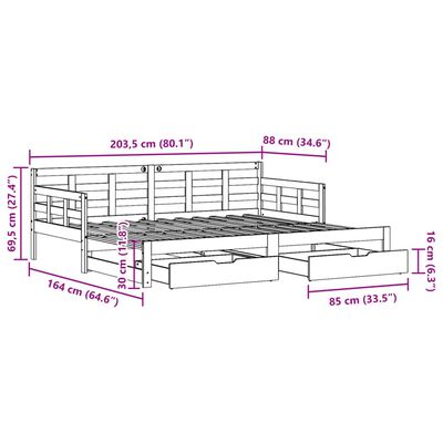 vidaXL Lit de jour et lit gigogne et tiroirs 80x200 cm bois pin massif