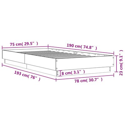 vidaXL Cadre de lit sans matelas gris béton 75x190 cm