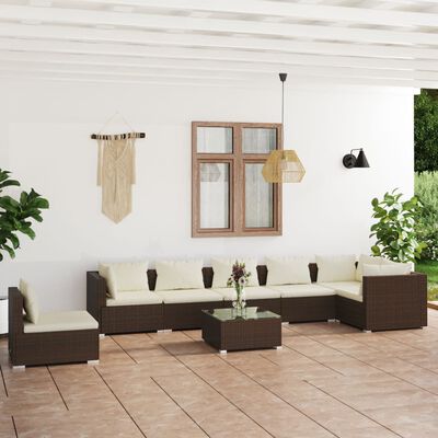 vidaXL Salon de jardin 8 pcs avec coussins Résine tressée Marron