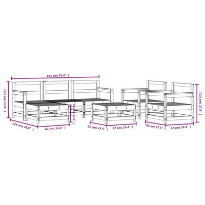 vidaXL Salon de jardin 7 pcs Blanc Bois de pin massif