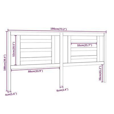 vidaXL Tête de lit Marron miel 186x4x100 cm Bois de pin massif